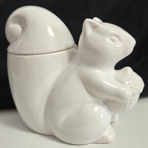 White Ceramic Squirrel & Acorn Candle Holder w/ Toasted Almond 5.5 oz Candle